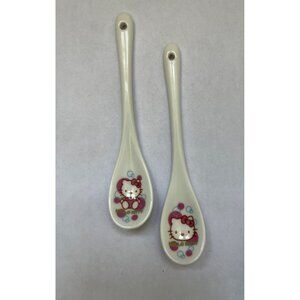 2 VTG Sanrio Hello Kitty 5” Ceramic Spoons Kawaii ‘76 ‘06 Tokyo Japan Children